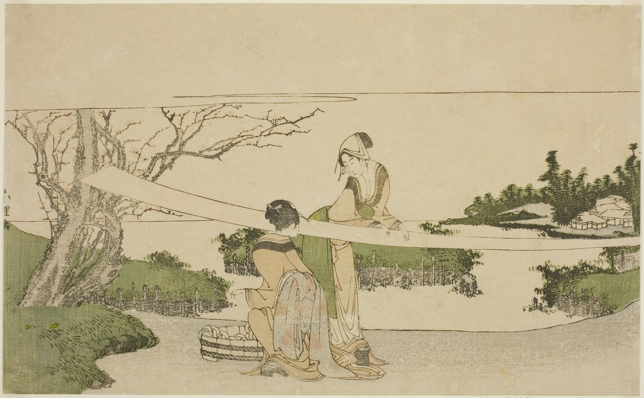 Due Donne che Stirano il Tessuto da Katsushika Hokusai