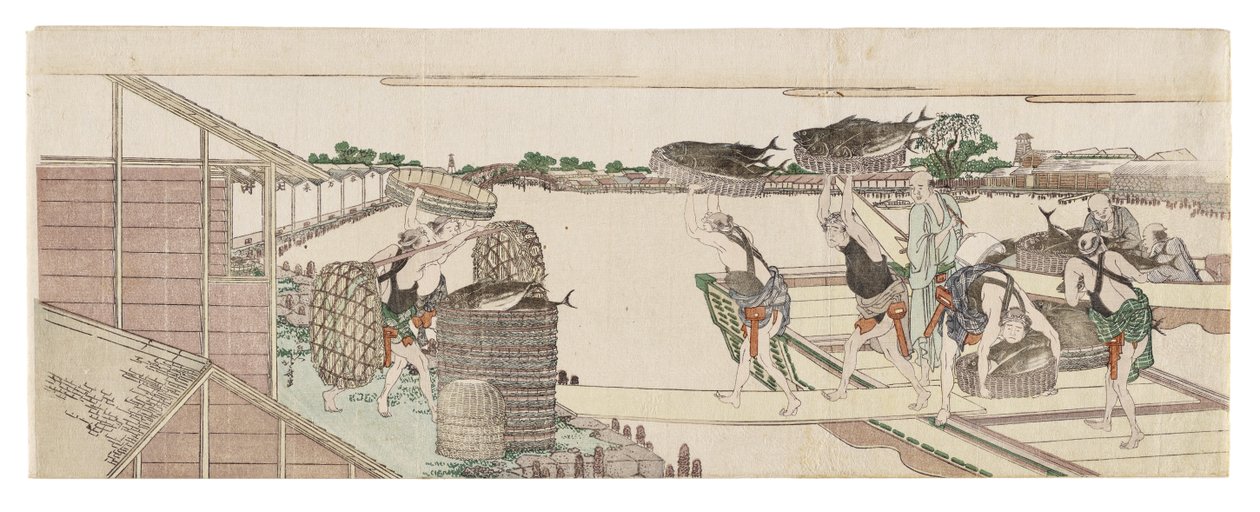 Scarico del bonito destinato al mercato da Katsushika Hokusai
