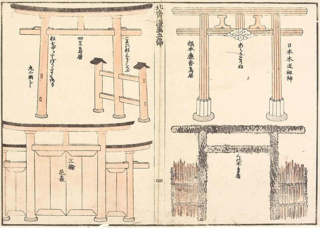 Vari tipi di archi torii da Katsushika Hokusai