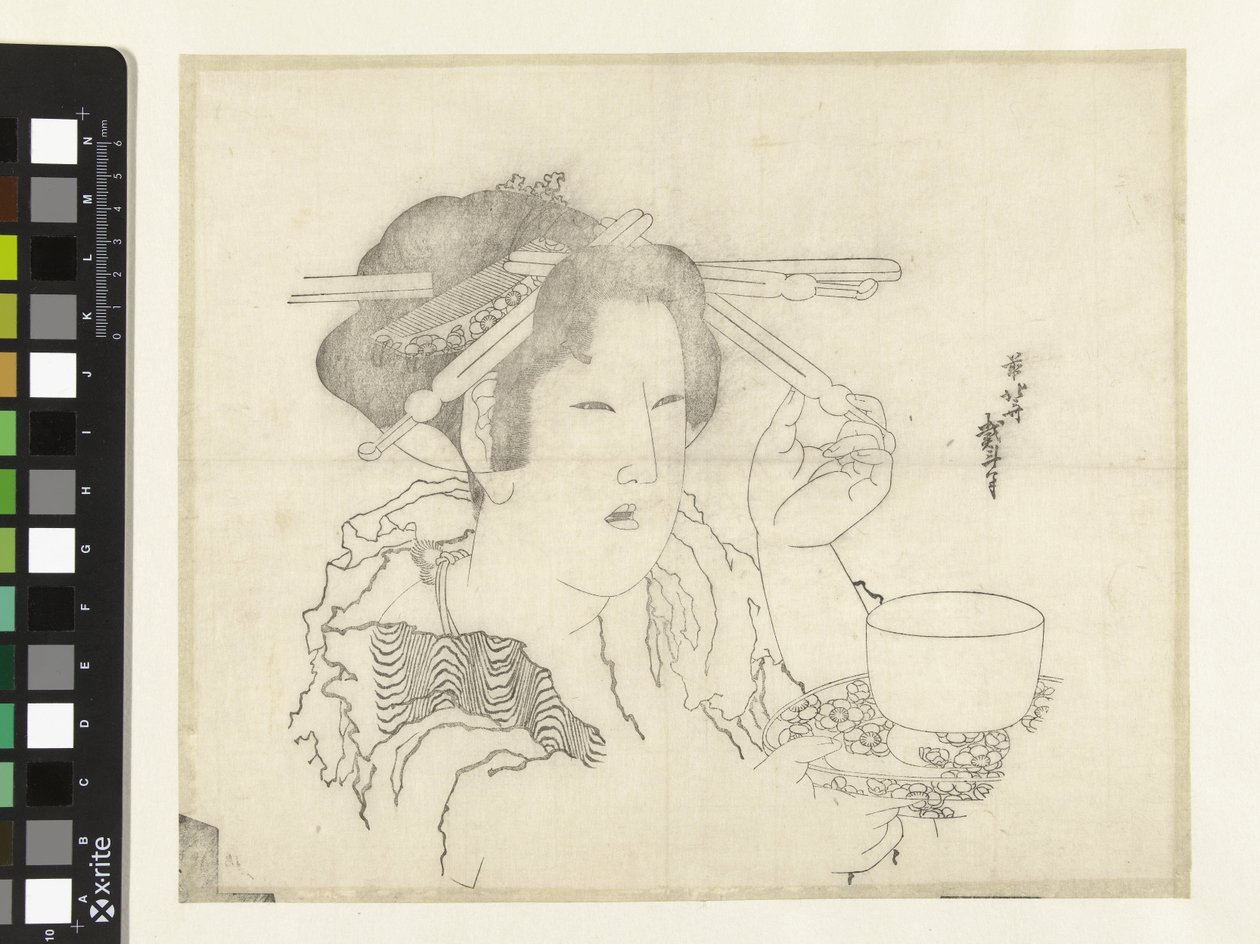Donna con tazza da tè da Katsushika Hokusai