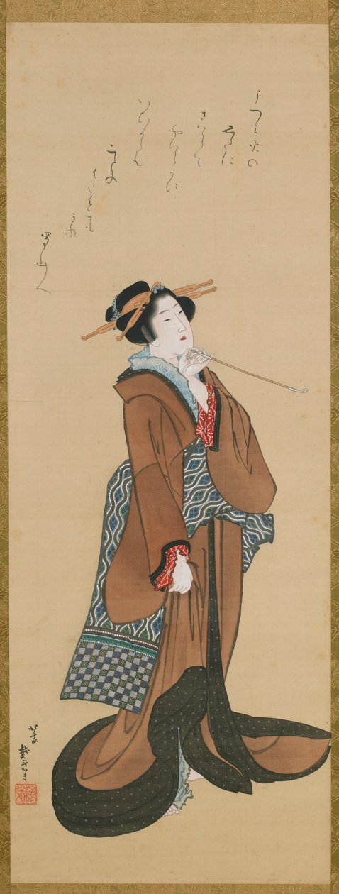 Donna con una pipa da tabacco da Katsushika Hokusai
