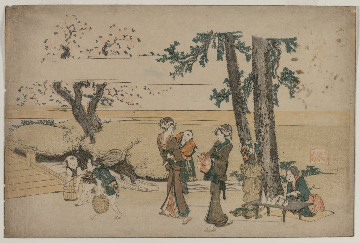 Donna che passa vicino a un negozio lungo la strada vicino a Oji da Katsushika Hokusai