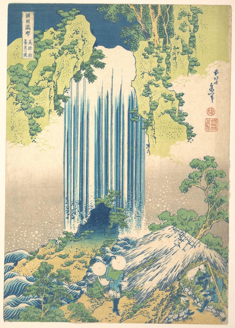 La cascata di Yōrō nella provincia di Mino (Mino no Yōrō no taki), dalla serie “Un giro tra le cascate delle varie province” (Shokoku taki meguri) da Katsushika Hokusai