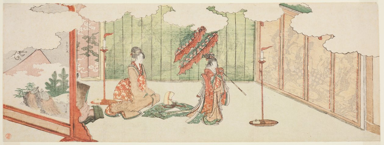 Giovane ragazza che balla in una villa nobiliare da Katsushika Hokusai