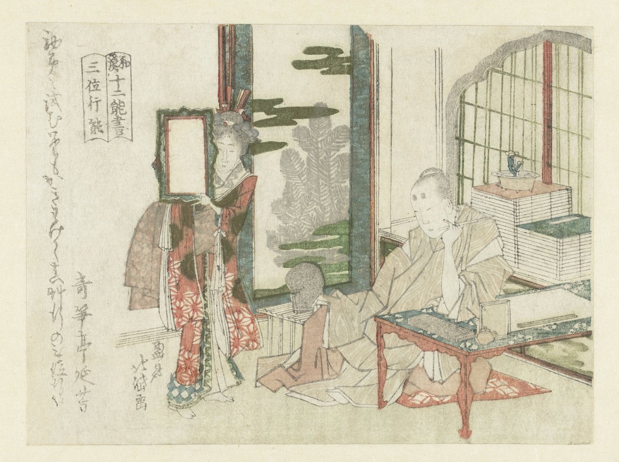 Un uomo seduto a un tavolo da scrittura da Katsushika Hokutai