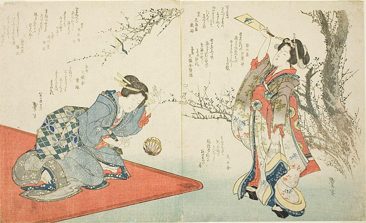 Due donne che giocano a volano da Katsushika Taito II