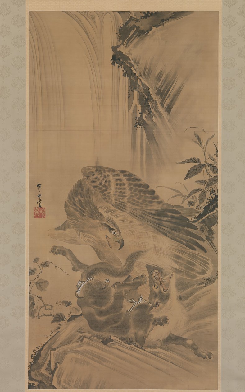 Aquila che attacca un leone di montagna da Kawanabe Kyosai