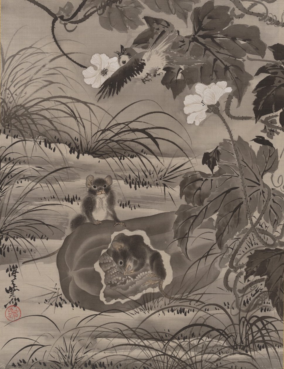 Topi in un melone, ca. 1887 da Kawanabe Kyosai