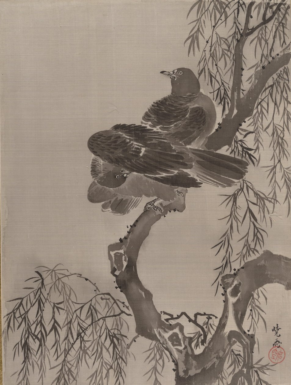 Due uccelli su un ramo, ca. 1887 da Kawanabe Kyosai