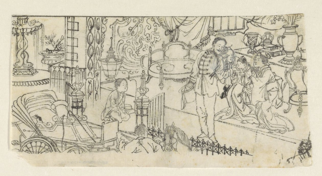 Uomo saluta bambino da Kawanabe Kyôsai (attributed to)