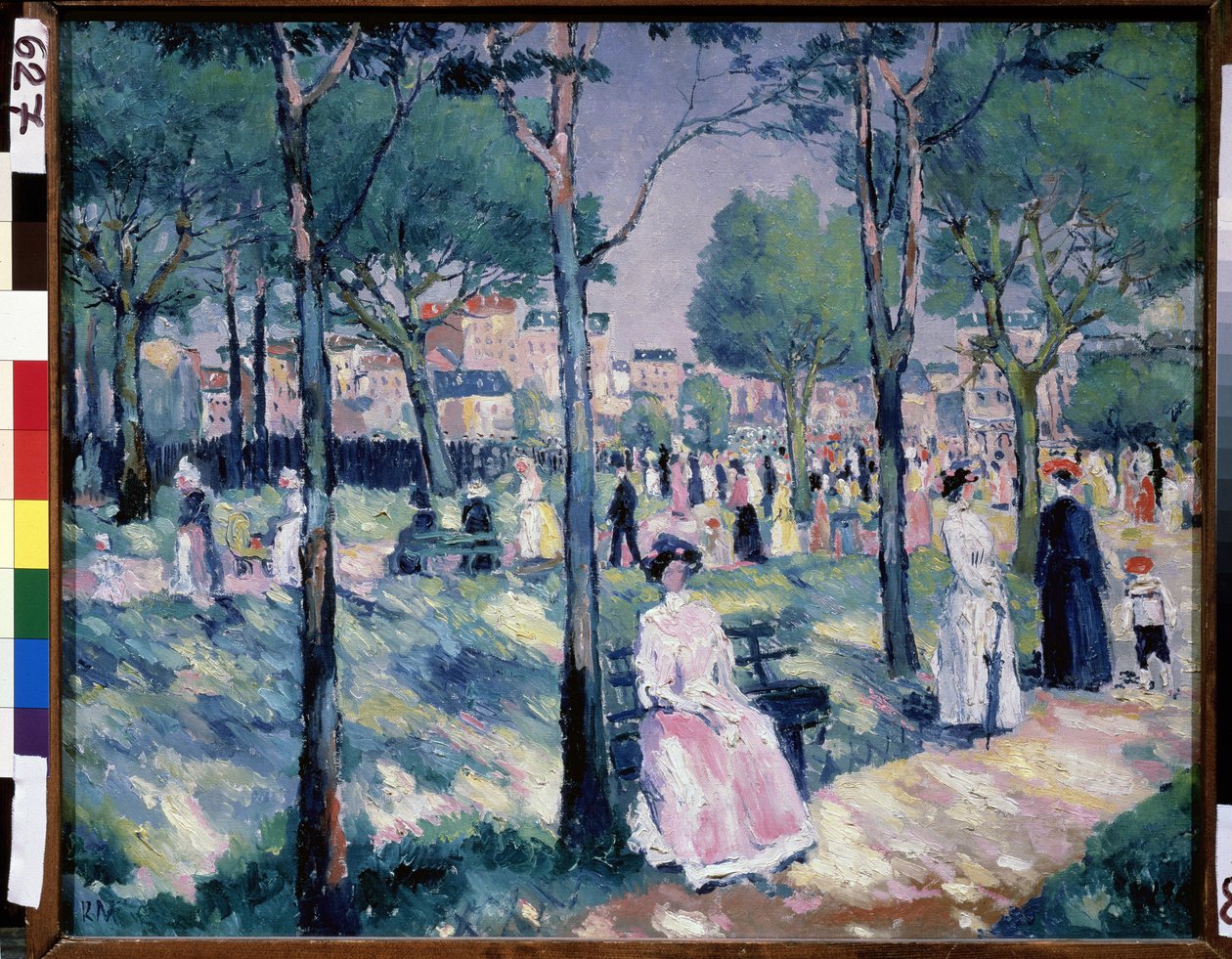 Sul boulevard. Scena estiva, in un parco con la città sullo sfondo, molte famiglie passeggiano da Kazimir Severinovich Malevich