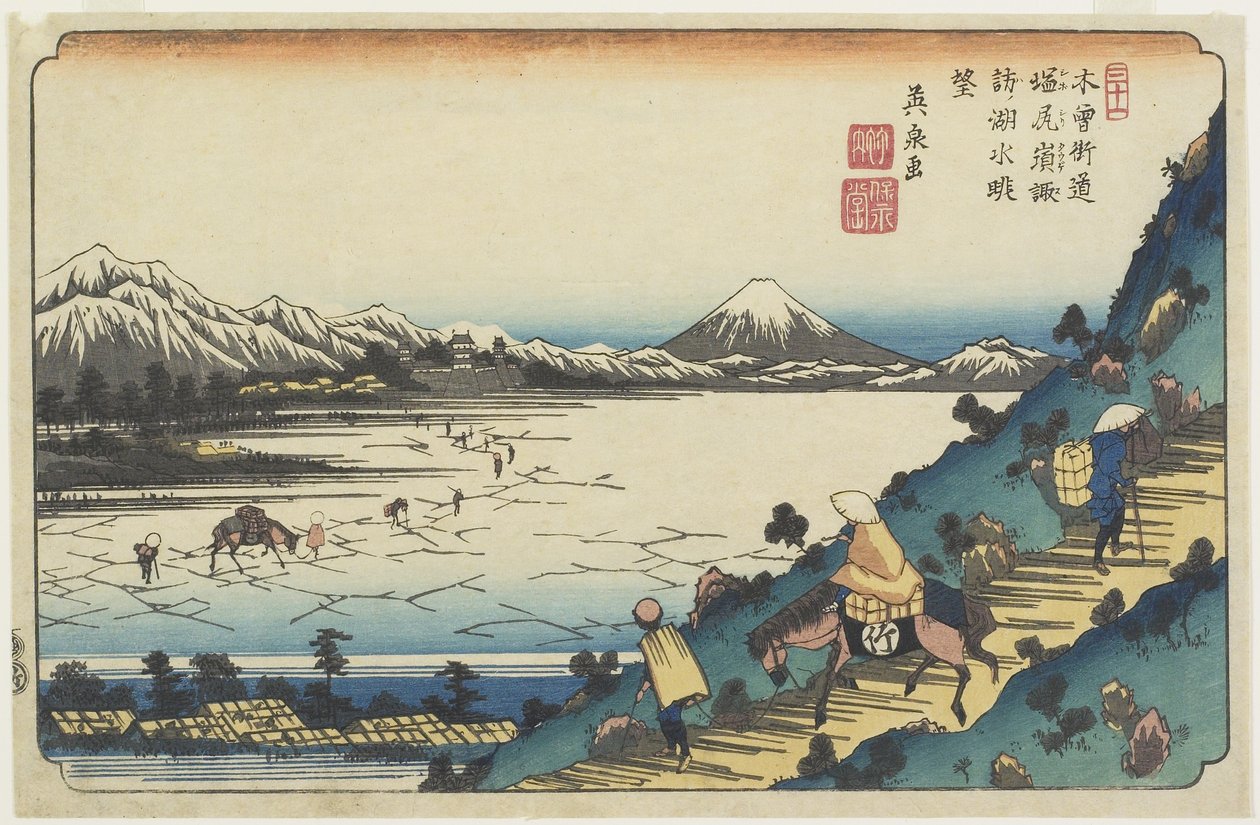 N.31: Vista del Lago Suwa vista dal Passo Shiojiri, 1835-1836 da Keisai Eisen