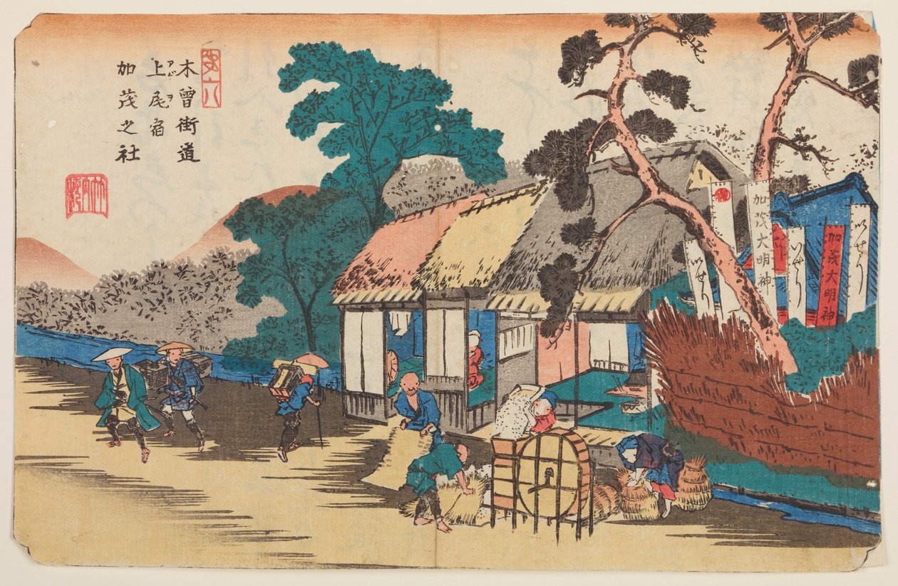 Ageo, vagliatura del grano, tavola 6 della serie: Sessantanove stazioni della strada Kisokaidō / Kisokaidō rokujūkyū tsugi-no uchi da Keisai Eisen