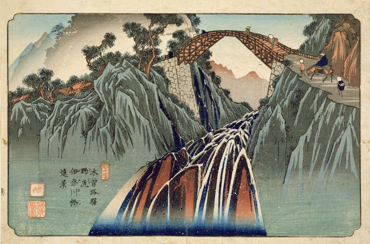 Ponte Inagawa a Nojiri, pub. da Hoeido e Kinjudo, fine anni 1830 da Keisai Eisen