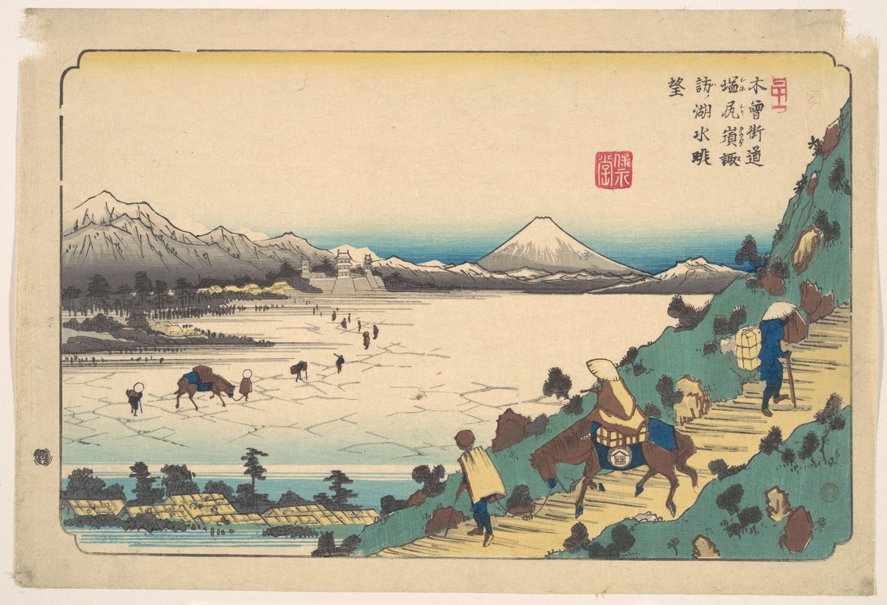 Il lago Suwa dal passo di Shiojiri da Keisai Eisen
