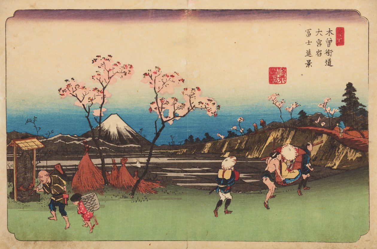 Omiya, alberi rosa lungo la strada, tavola 5 della serie: Sessantanove stazioni della strada Kisokaido da Keisai Eisen
