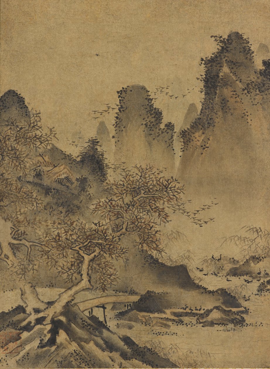 Paesaggio: montagne, ruscello e ponte da Kenkō Shōkei