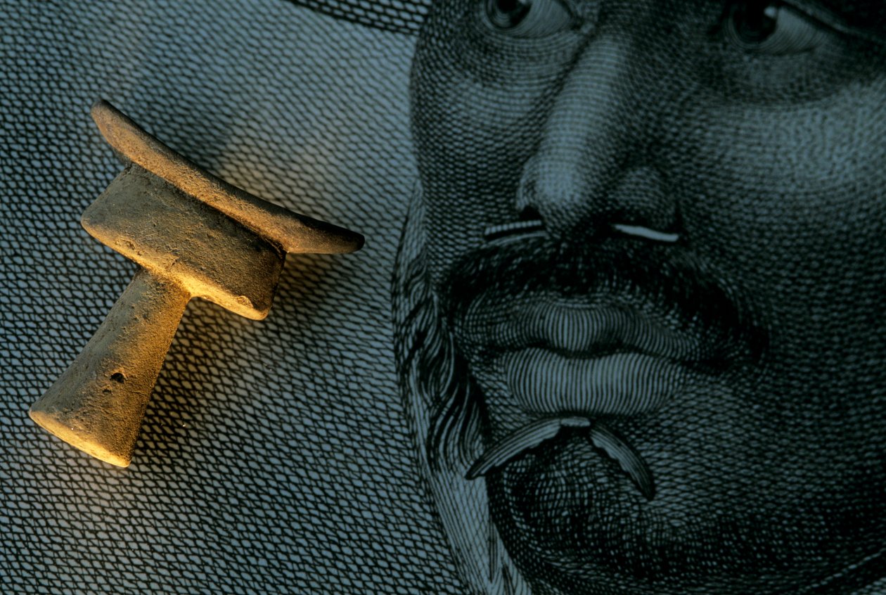 Popolamento delle Americhe; Piercer per labret; Sfondo; Incisione del capitano Cook di nativi, 2000 da Kenneth Garrett