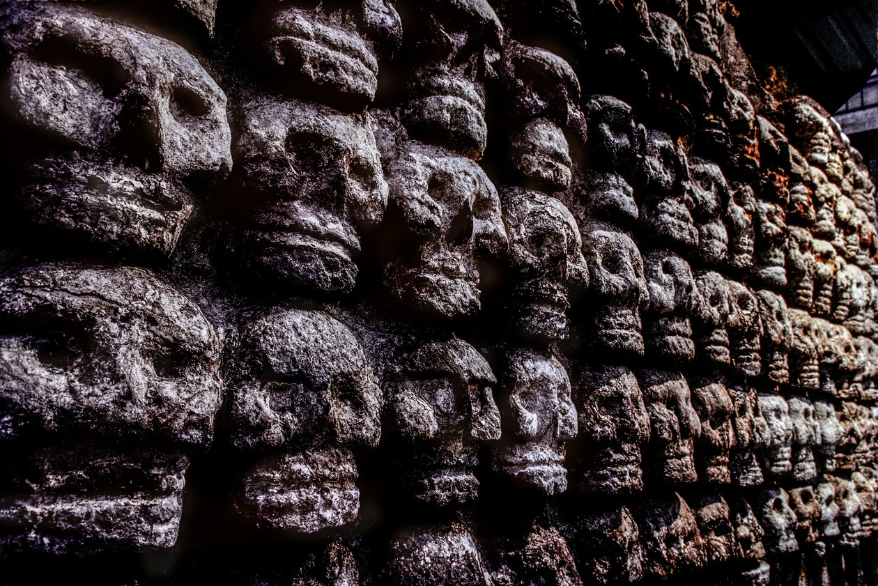 Rack di teschi o Tzompantli, Azteco, Messico, Templo Mayor, 2010 da Kenneth Garrett