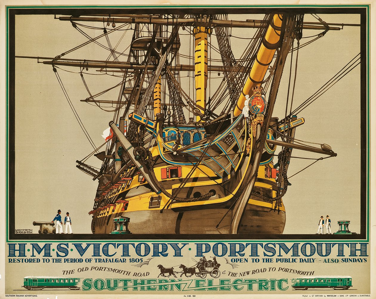 H.M.S. Victory, Portsmouth, poster pubblicitario delle Ferrovie Elettriche del Sud da Kenneth Shoesmith