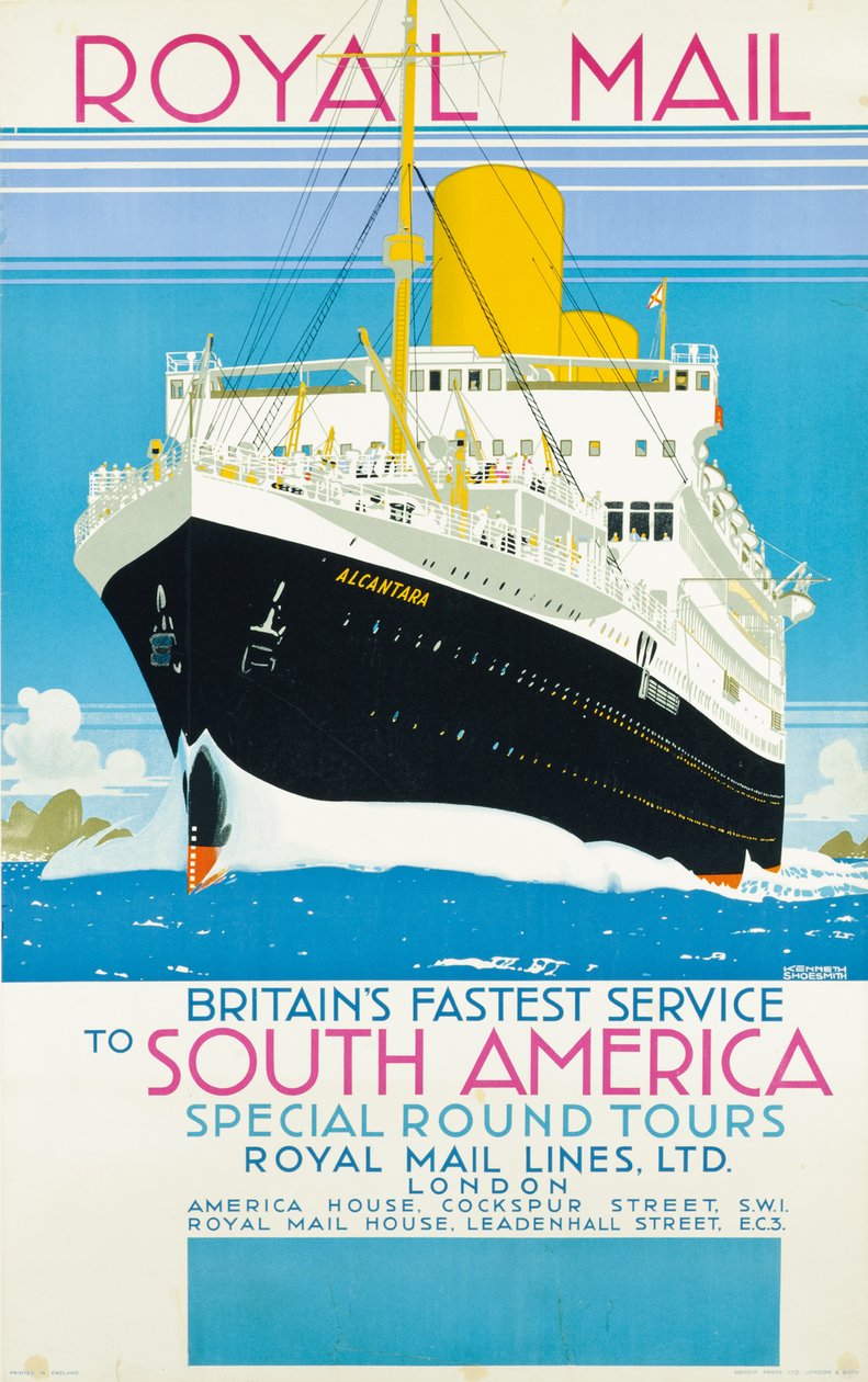 Poster pubblicitario per il servizio Royal Mail in Sud America, c.1930 da Kenneth Shoesmith