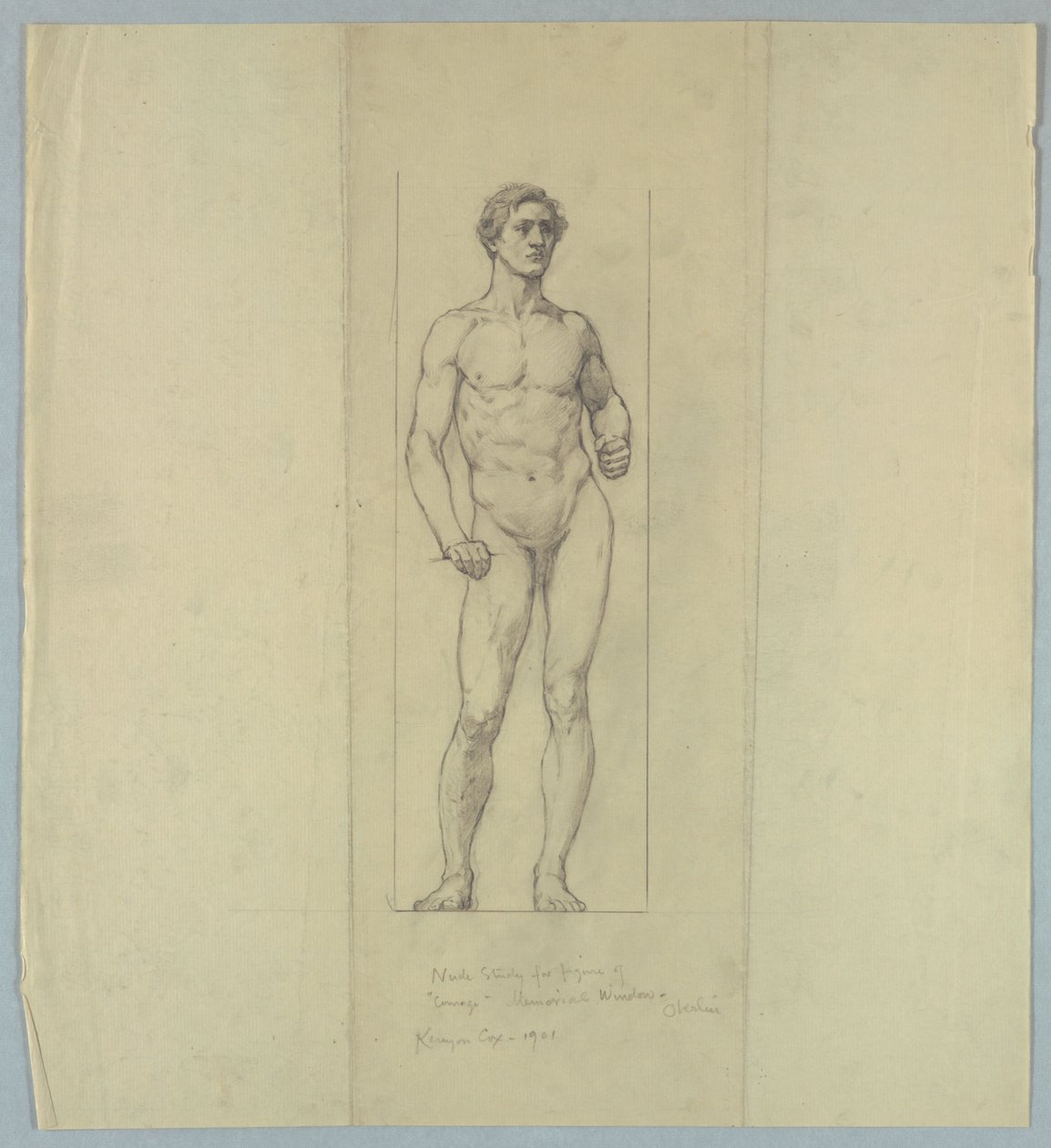 Studio di Nudo per Figura di "Coraggio," Finestra Commemorativa a Jacob Dolson Cox, Oberlin College da Kenyon Cox