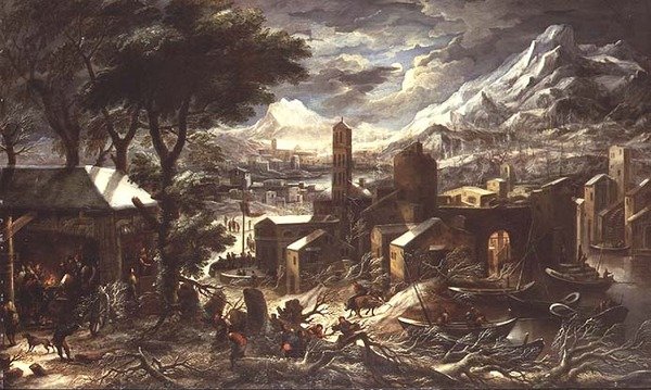 Un ampio paesaggio invernale alpino da Kerstiaen de (circle of) Koninck