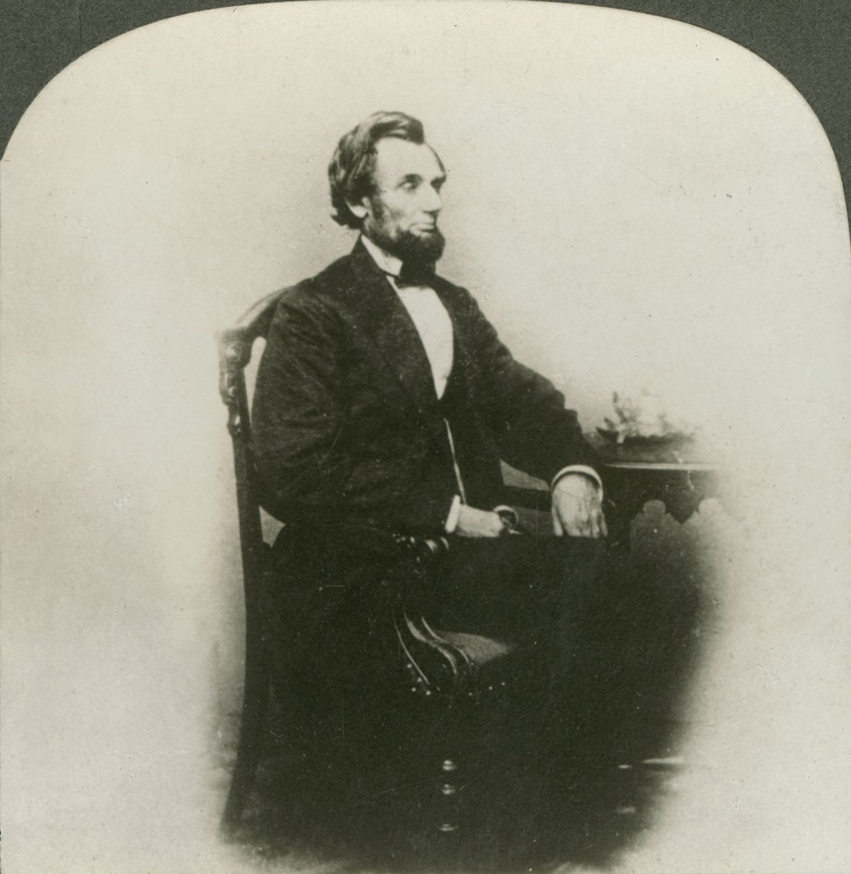 Un raro vecchio ritratto tridimensionale di Abraham Lincoln (1809-65) da Keystone View Company