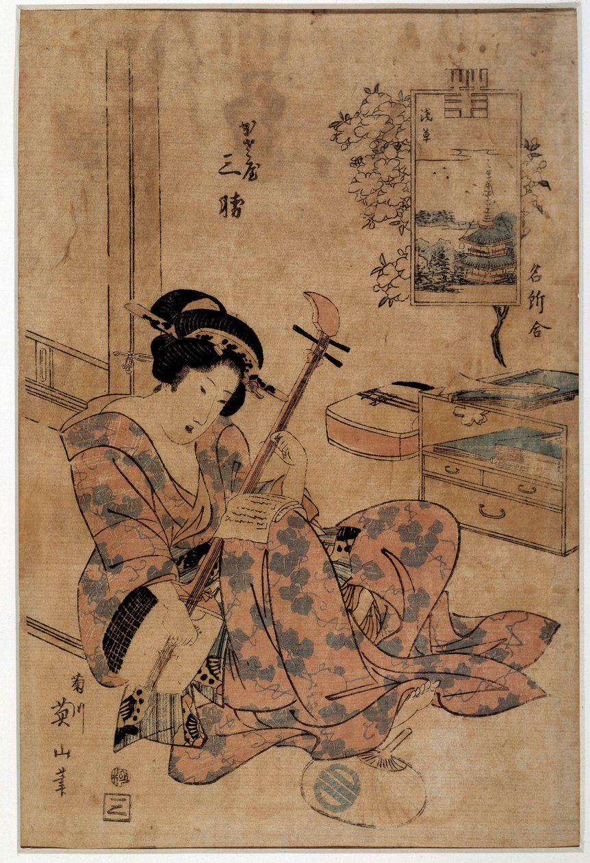 Arte giapponese: musicista. Stampe di Eizan Kikugawa XVIII secolo Rennes, Museo delle Belle Arti da Kikukawa Eizan