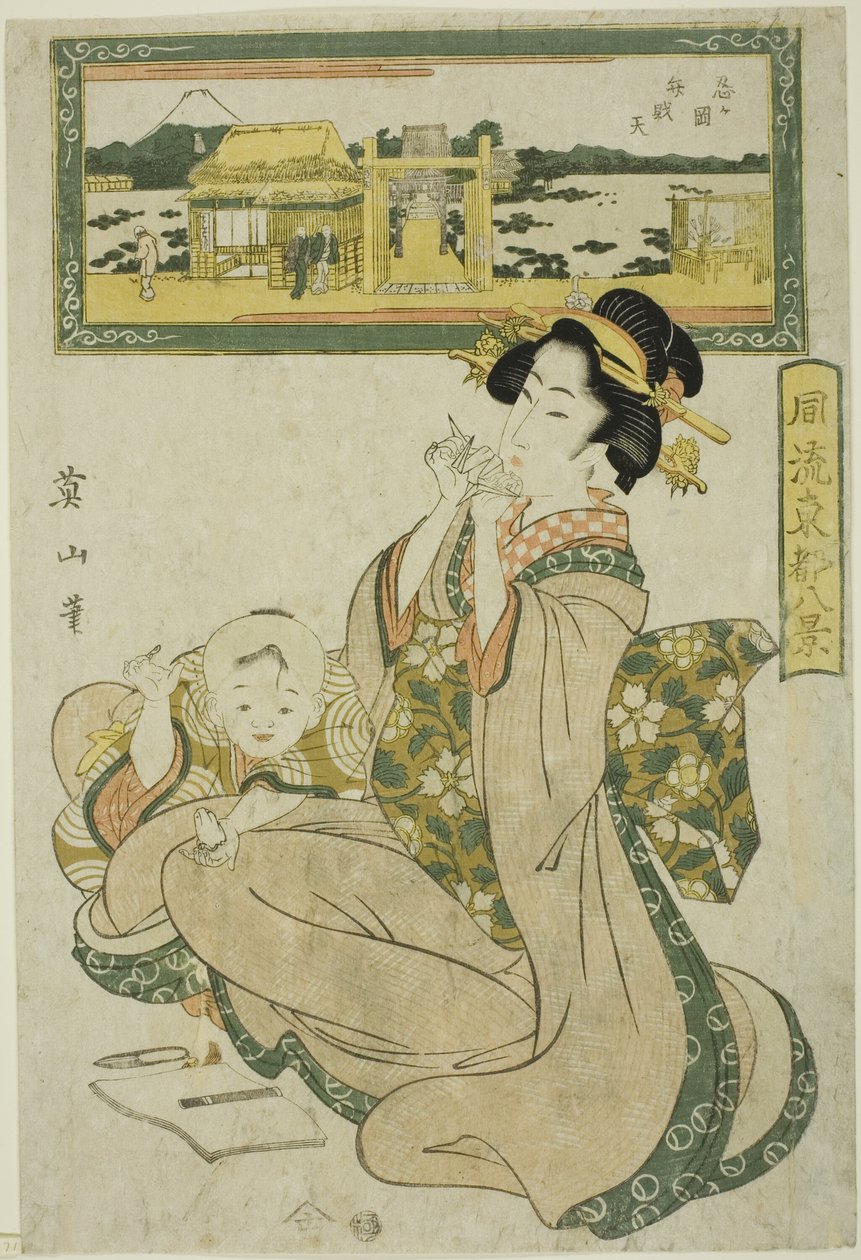 Santuario di Benzaiten a Shinobugaoka (Shinobugaoka Benzaiten), da "Otto vedute alla moda della capitale orientale (Furyu Toto hakkei)" da Kikukawa Eizan