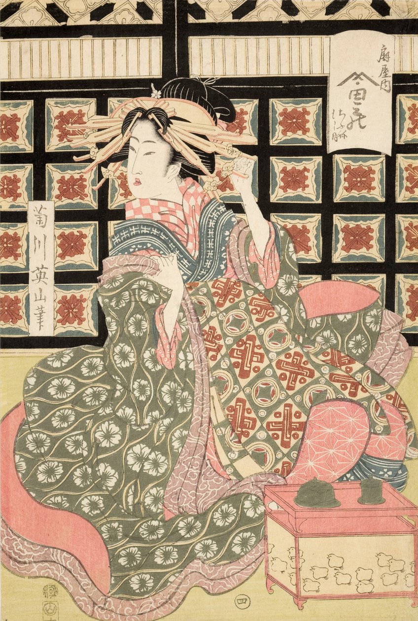 Stampa Ukiyo-e di una cortigiana di Eizan, c.1810 da Kikukawa Eizan