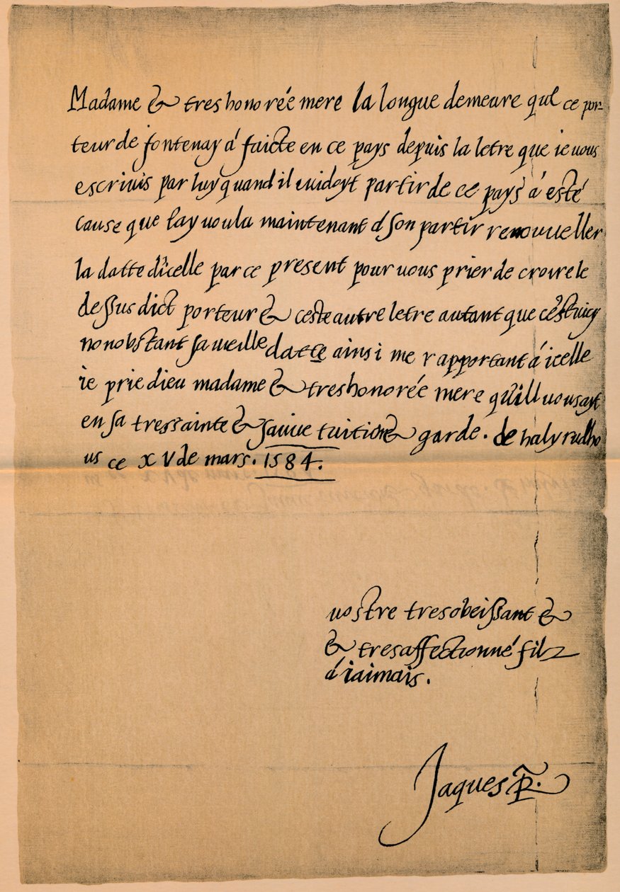 Lettera del Re Giacomo VI alla sua madre, la Regina Maria da King James I