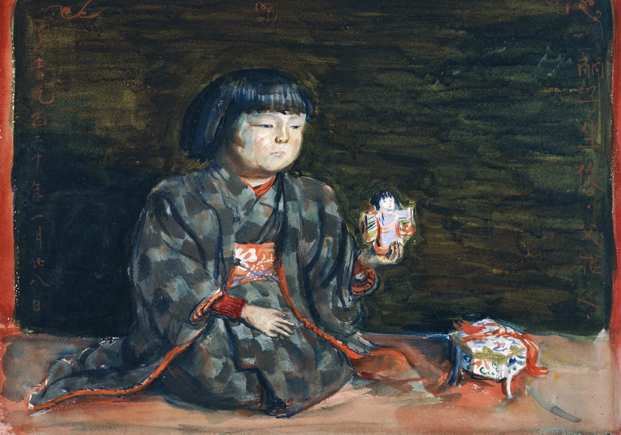 Ritratto Seduto di Reiko con una Bambola da Kishida Ryusei