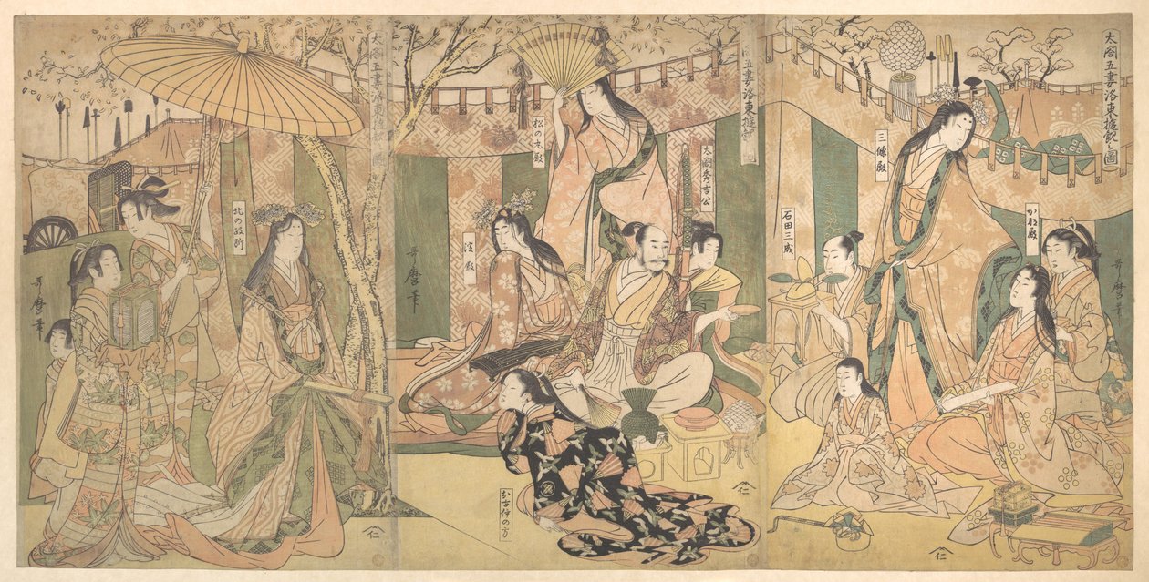 Veduta dei piaceri del Taiko e delle sue cinque mogli a Rakutō da Kitagawa Utamaro