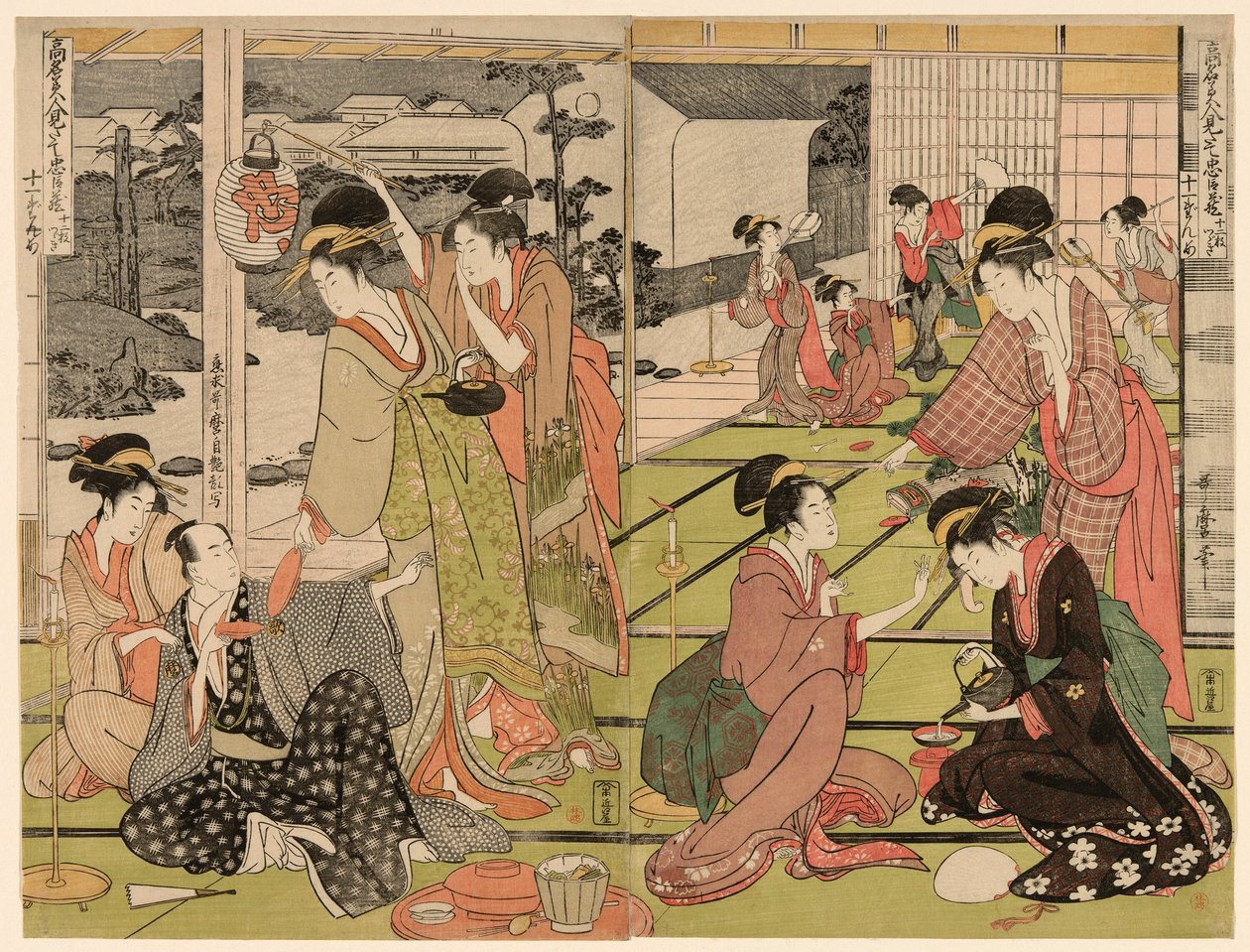 Atto undici dalla serie "Il dramma Chushingura parodiato da famose bellezze (Komei bijin mitate Chushingura Junimai Kuzuki)" da Kitagawa Utamaro