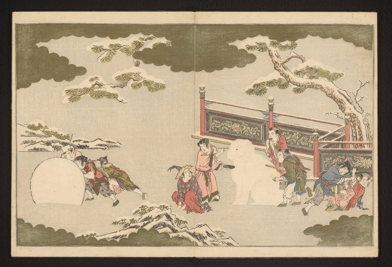 Ragazzi cinesi che giocano nella neve da Kitagawa Utamaro