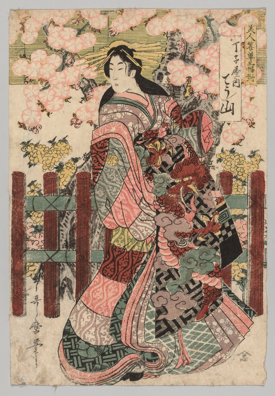 Chōzan di Chōjiya dalla serie Trittico di bellezze davanti alle persiane da Kitagawa Utamaro
