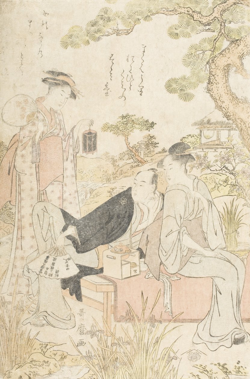 Godersi il fresco in un giardino da Kitagawa Utamaro