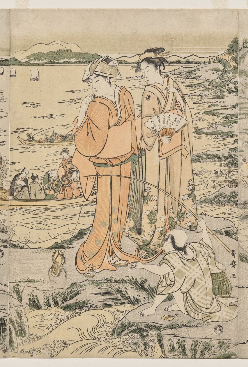 Pesca sulla Roccia del Tagliere a Enoshima da Kitagawa Utamaro