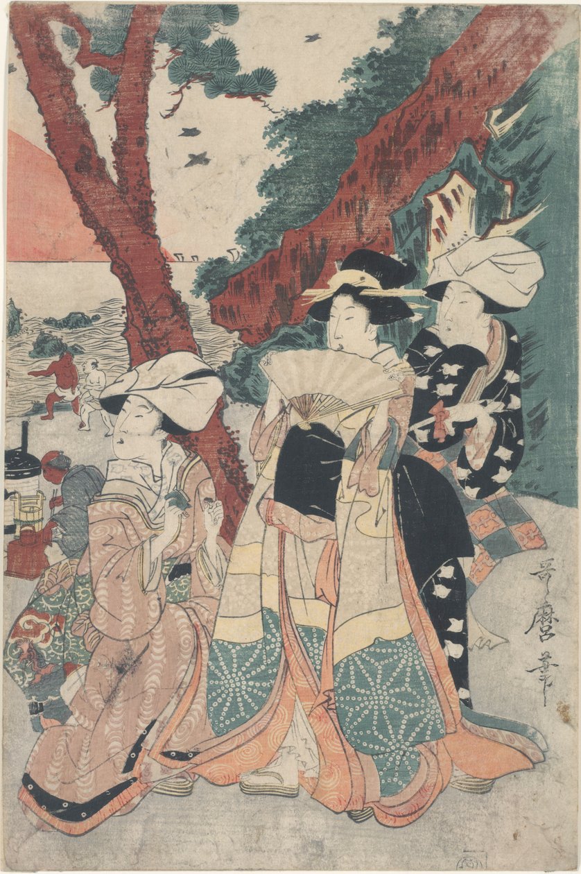 Spiaggia di Futamigaura a Capodanno da Kitagawa Utamaro