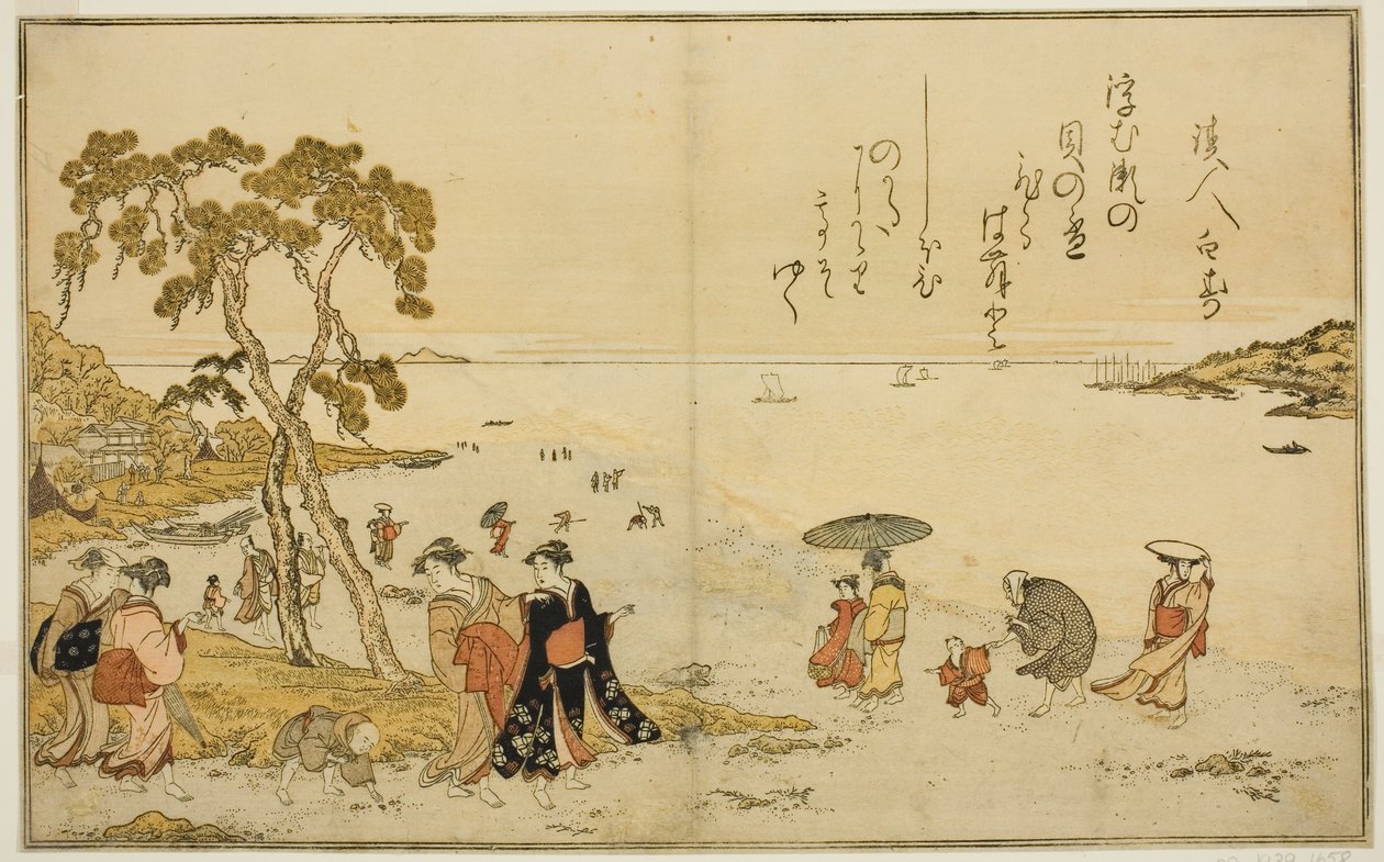 Raccolta di conchiglie a bassa marea, dal libro illustrato "Regali dalla marea calante" da Kitagawa Utamaro