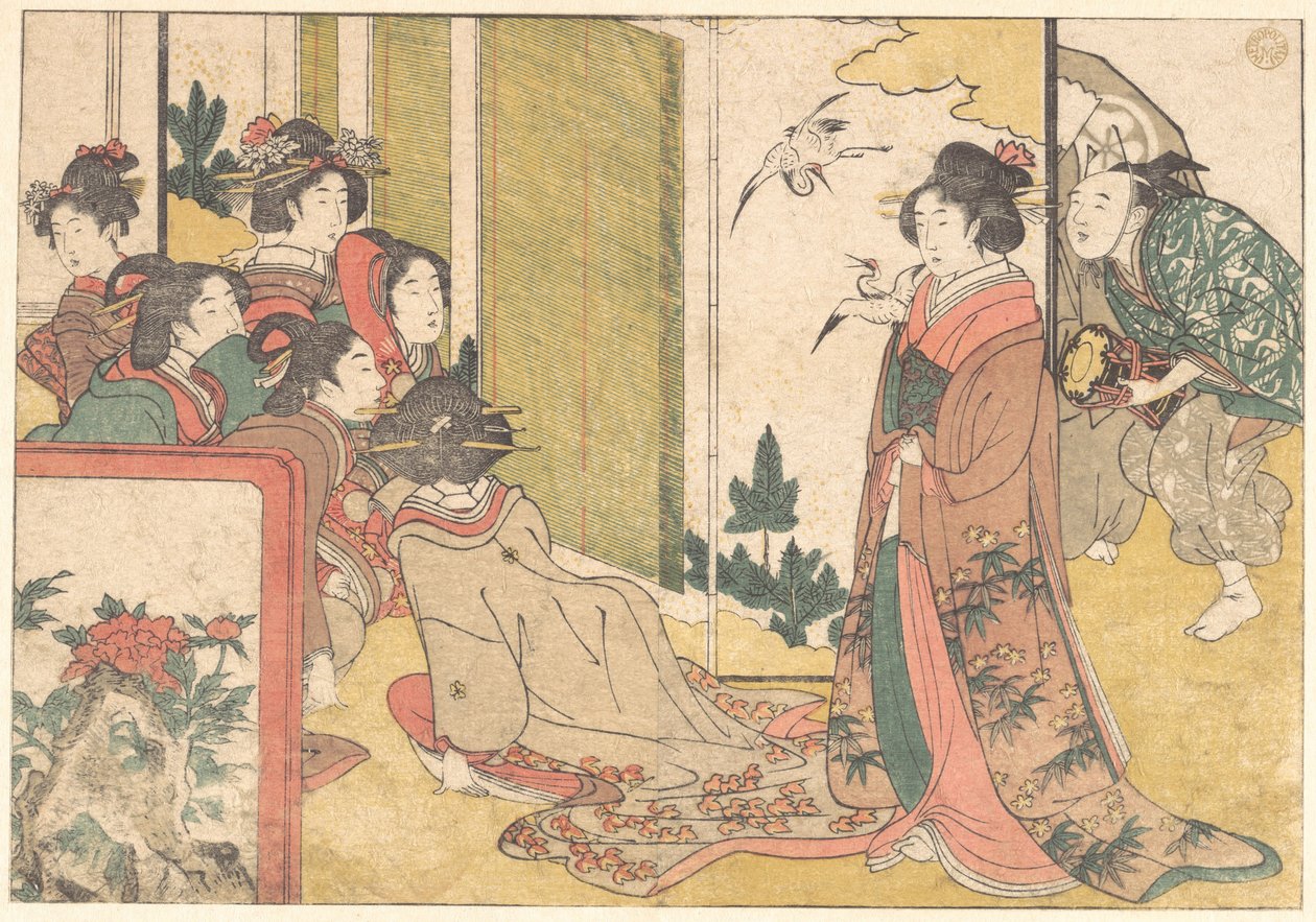 Ragazze intrattenute da artisti, dal libro illustrato «Fiori delle quattro stagioni» da Kitagawa Utamaro