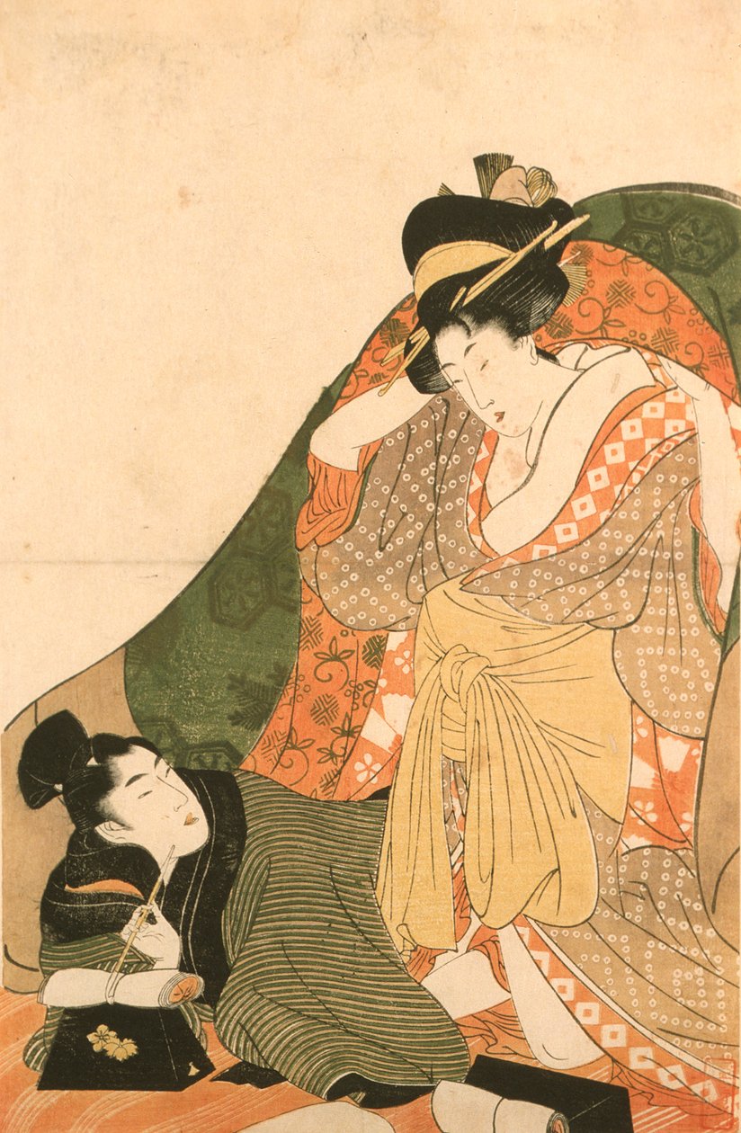 Amanti sotto un futon; immagine iniziale di una serie erotica da Kitagawa Utamaro