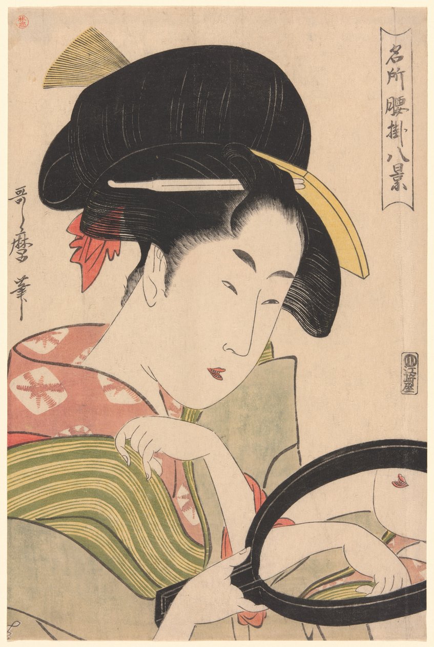 Specchio, dalla serie "Otto Vedute di Chioschi da Tè in Luoghi Celebri (Meisho koshikake hakkei)" da Kitagawa Utamaro