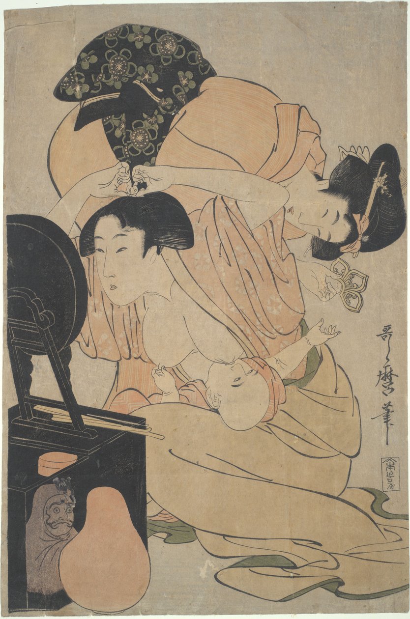 Madre con bambino allattato al seno e accompagnatore da Kitagawa Utamaro