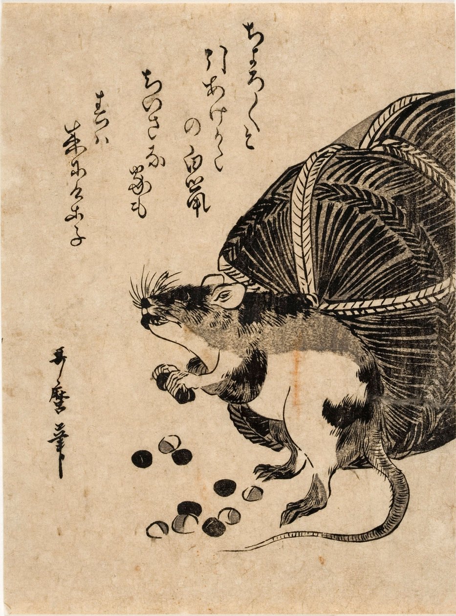 Topo con un sacco di riso da Kitagawa Utamaro