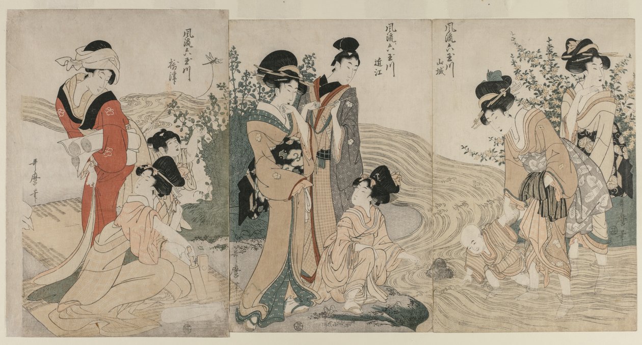 Province di Musashi, Omi, Yamashiro e Settsu dalla serie Sei fiumi gioiello alla moda (Furyu Mu Tamagawa) da Kitagawa Utamaro