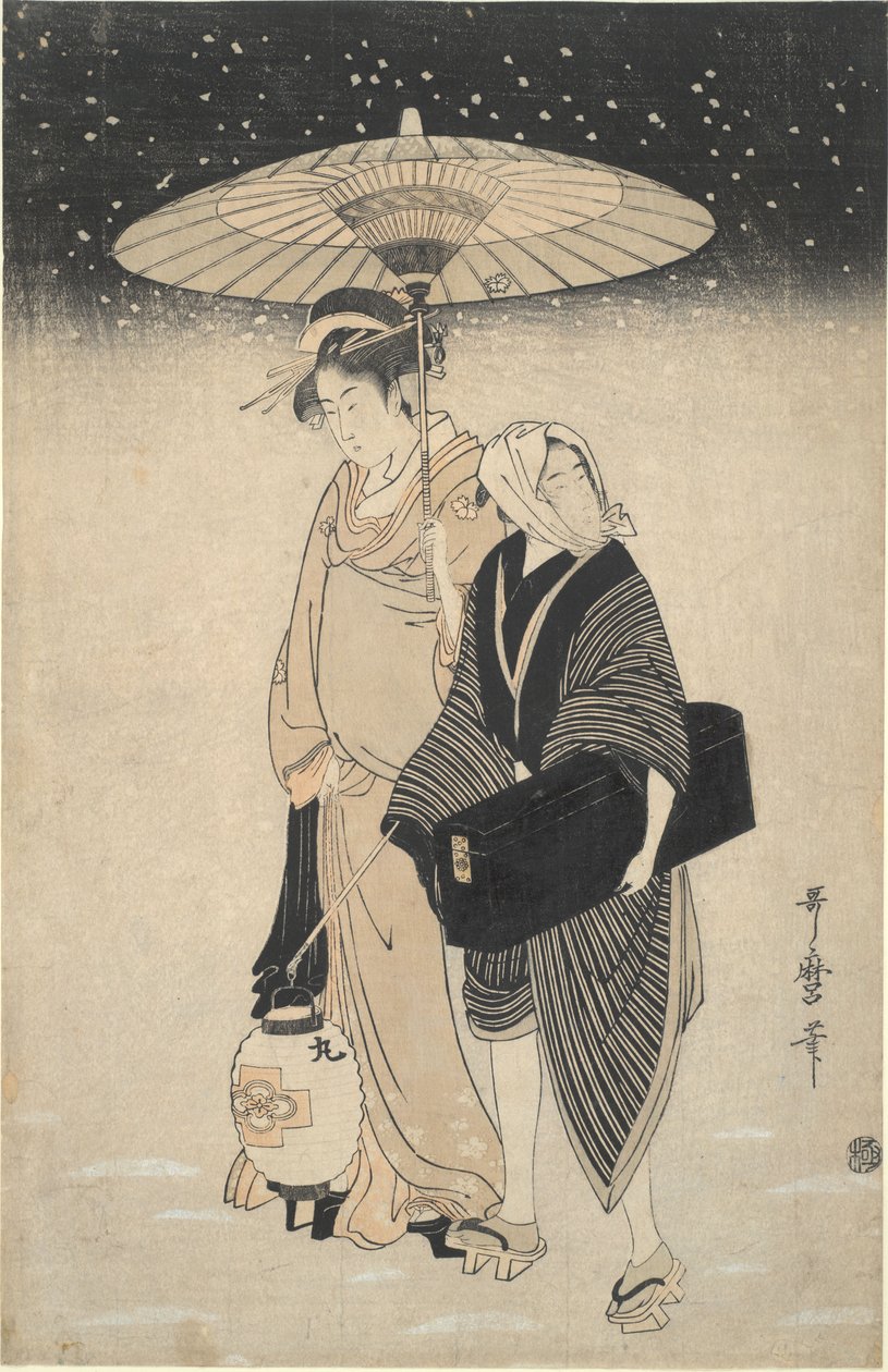 Pass notturno sulla neve da Kitagawa Utamaro