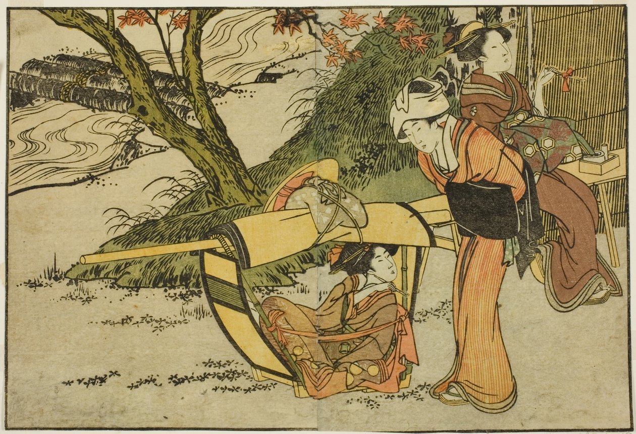 Gita per vedere gli aceri in autunno, dal libro illustrato "Libro dei fiori delle quattro stagioni," vol. 2 da Kitagawa Utamaro