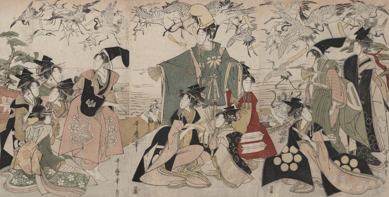 Parodia di “Yoritomo che libera le gru” (Mitate Yoritomo hōkaku) da Kitagawa Utamaro